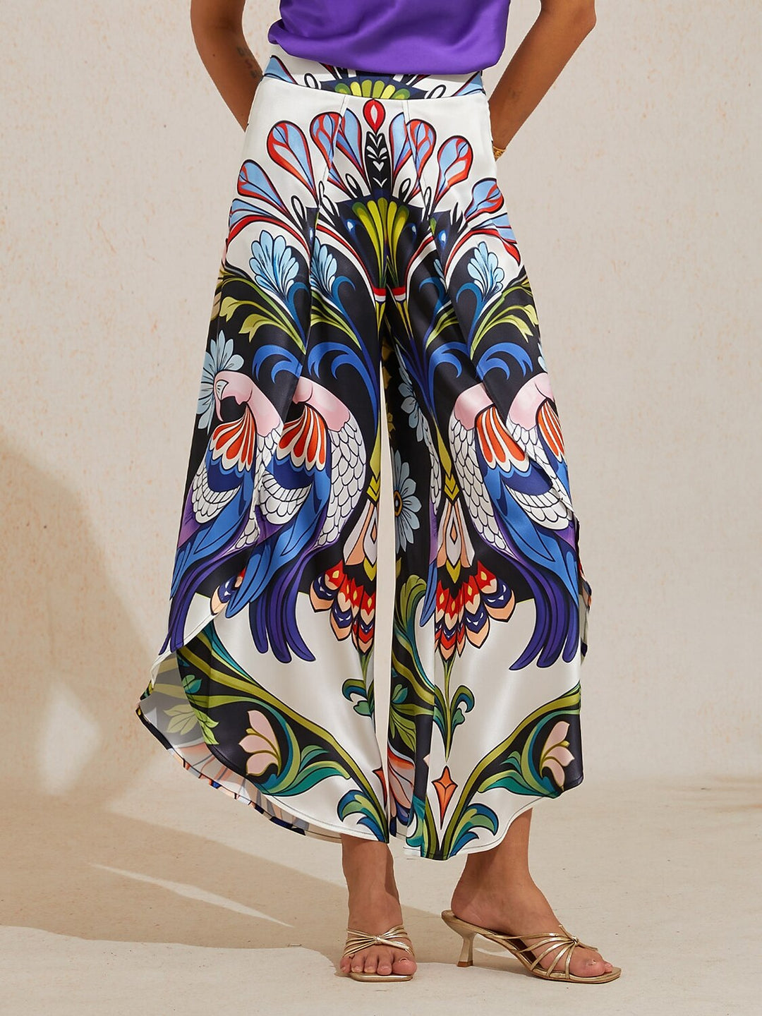 Hawaii Palm Silky Satin Floral Pants