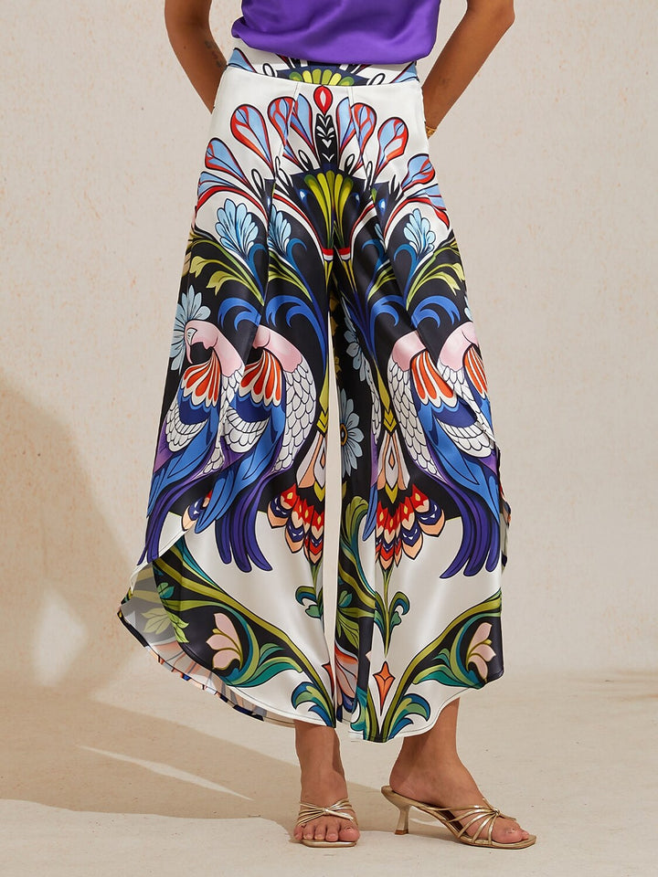 Hawaii Palm Silky Satin Floral Pants