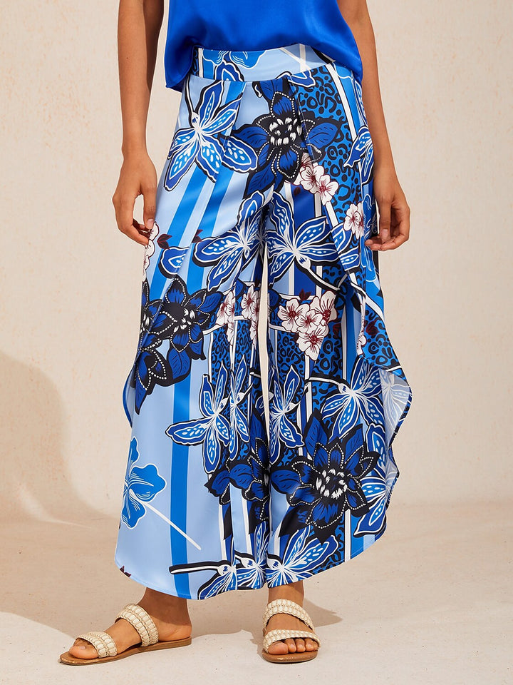 Hawaii Palm Silky Satin Floral Pants