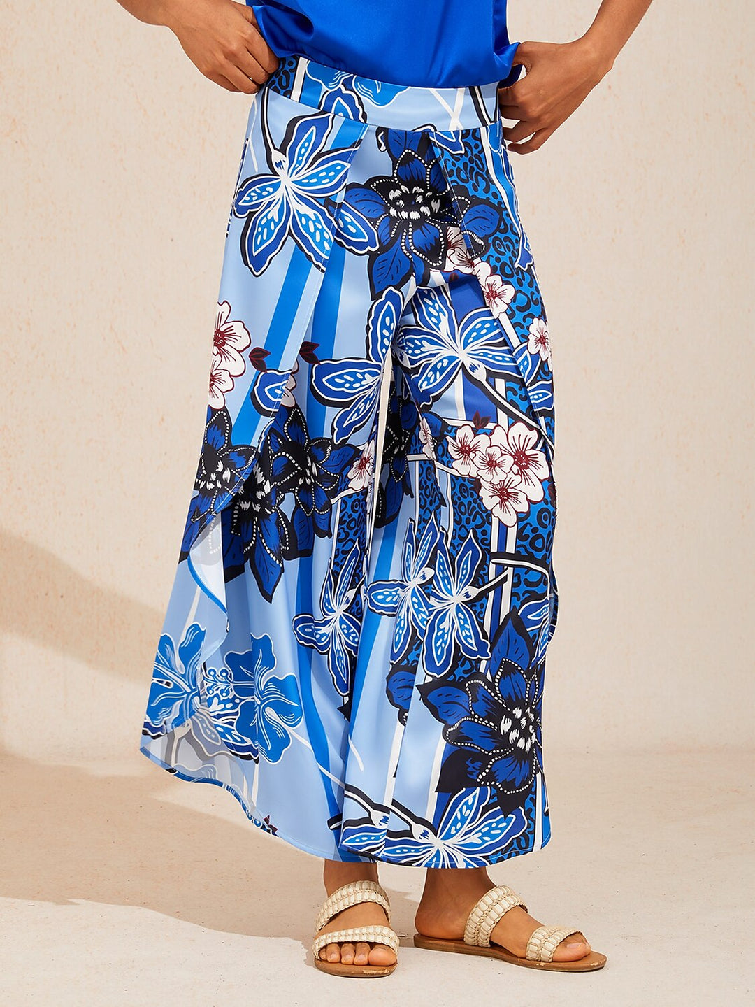 Hawaii Palm Silky Satin Floral Pants