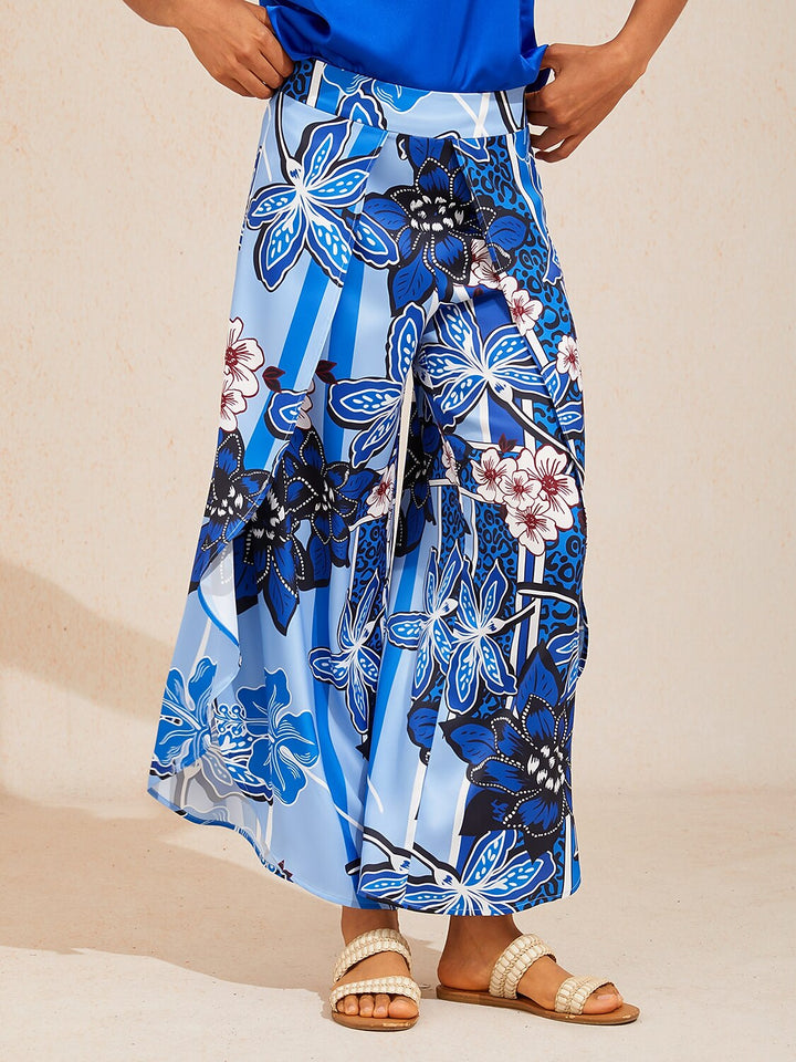 Hawaii Palm Silky Satin Floral Pants