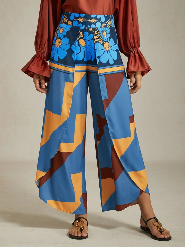 Hawaii Palm Silky Satin Floral Pants