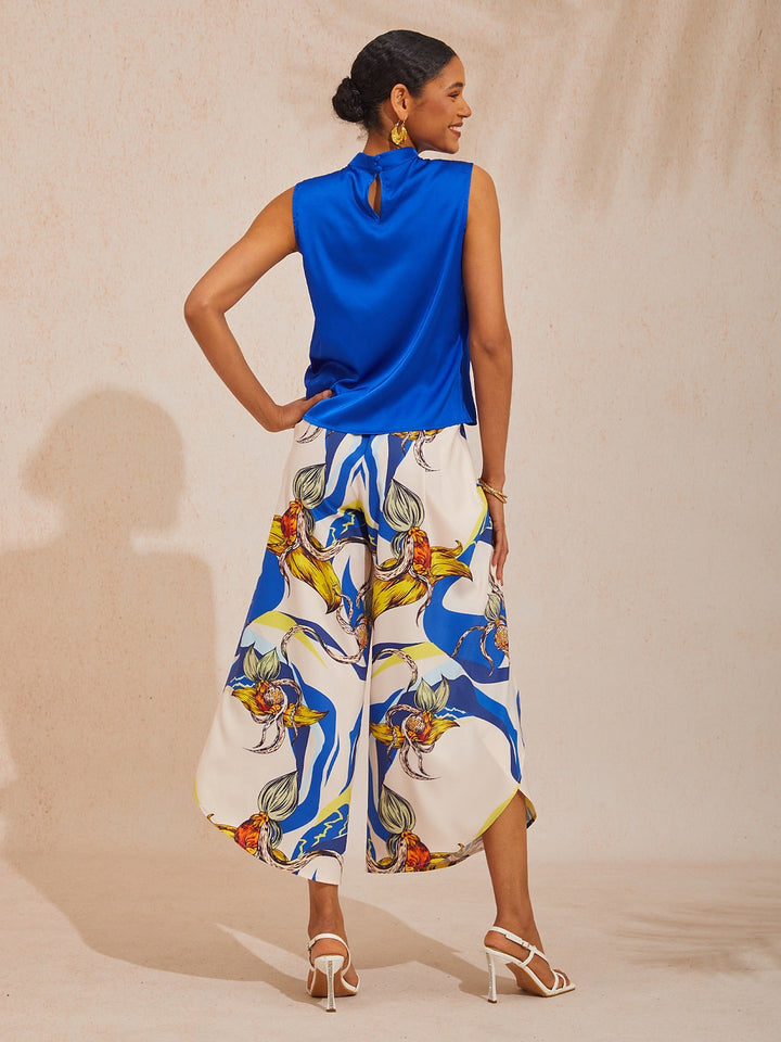 Hawaii Palm Silky Satin Floral Pants