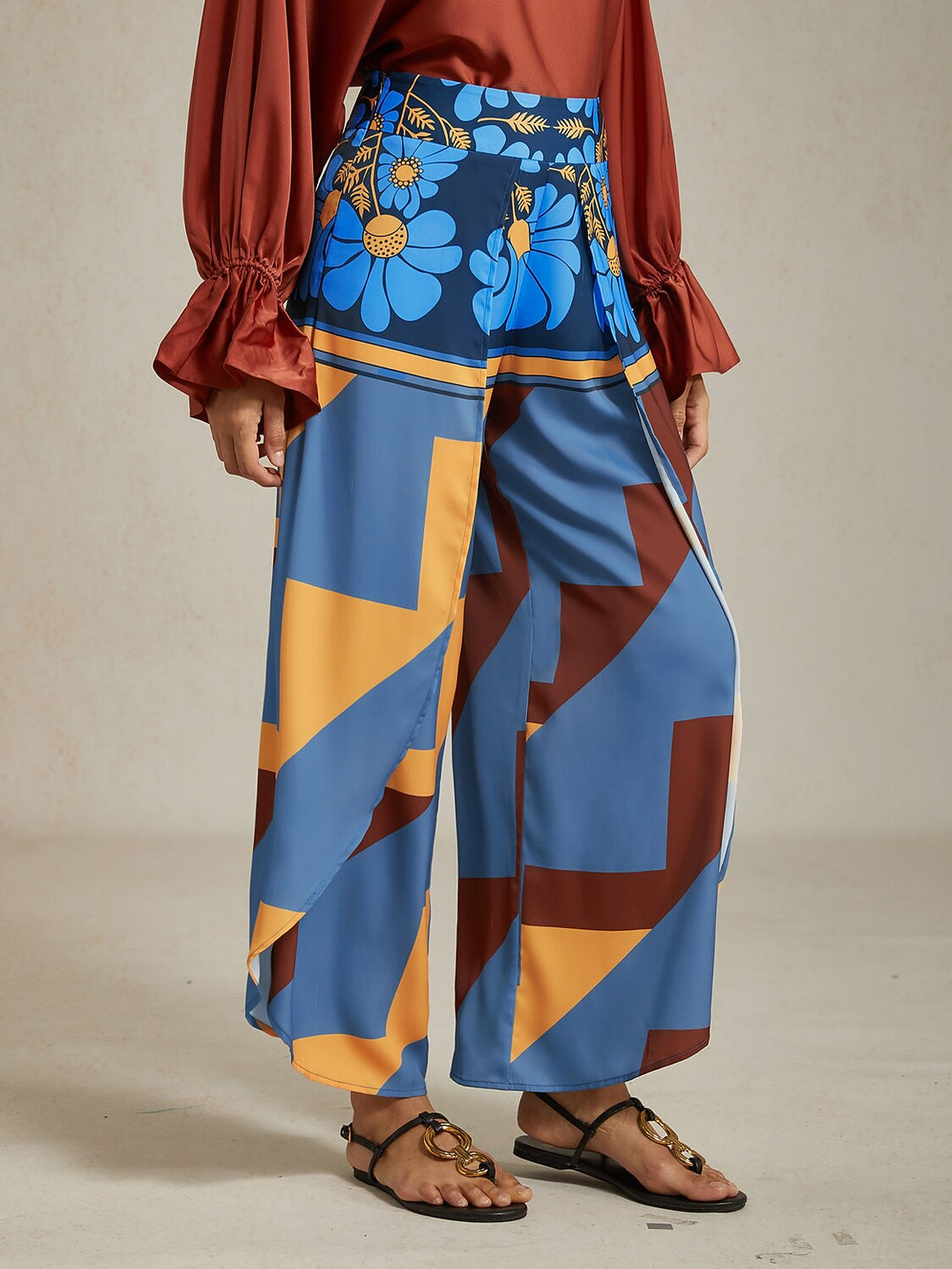 Hawaii Palm Silky Satin Floral Pants