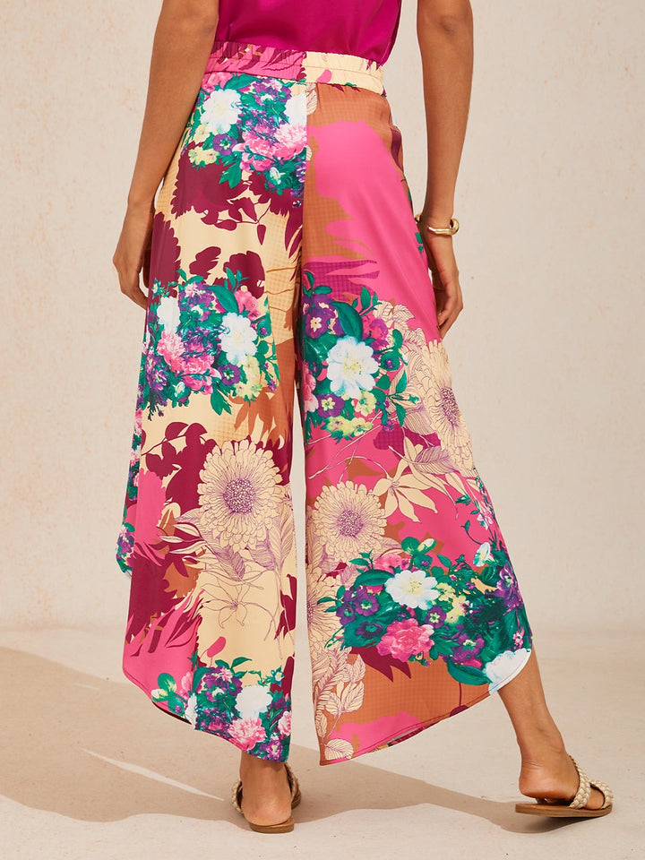Hawaii Palm Silky Satin Floral Pants