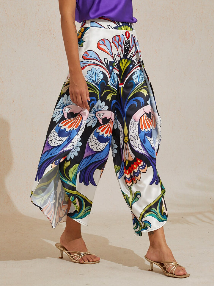 Hawaii Palm Silky Satin Floral Pants